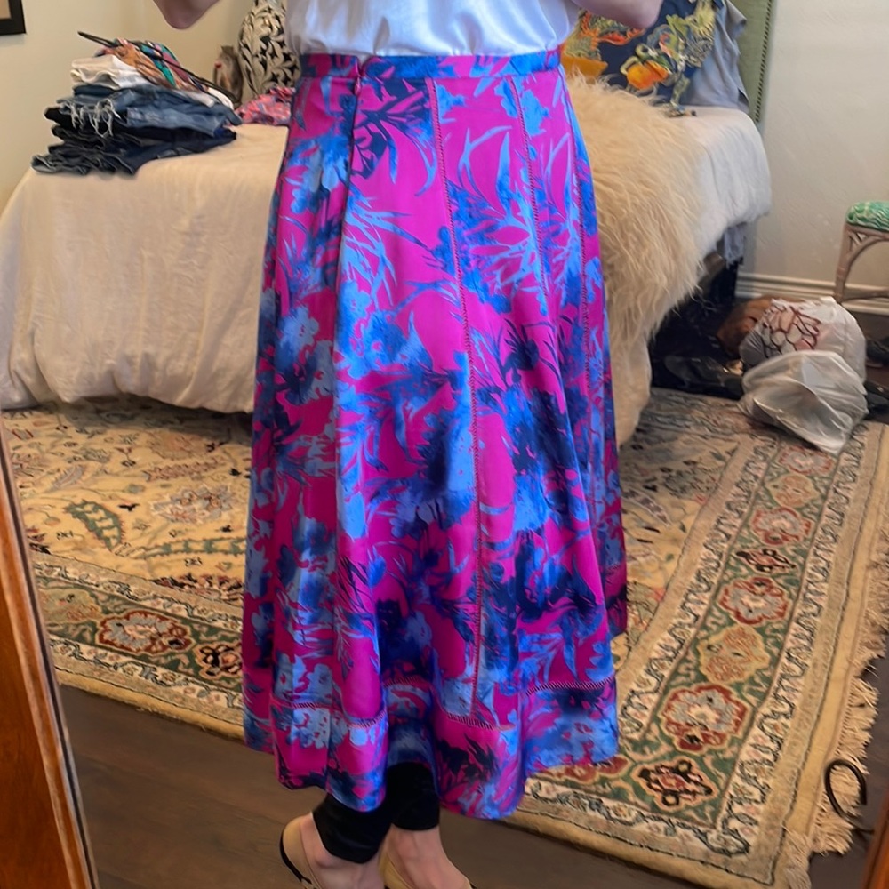 Banana Republic Pink and Blue Floral Midi Skirt